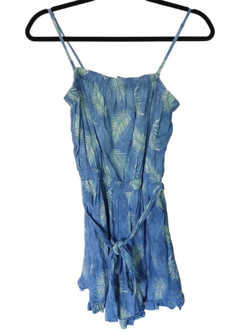 American Eagle Outfitters Blue Palm-Print Spaghetti Strap Romper Size Medium
